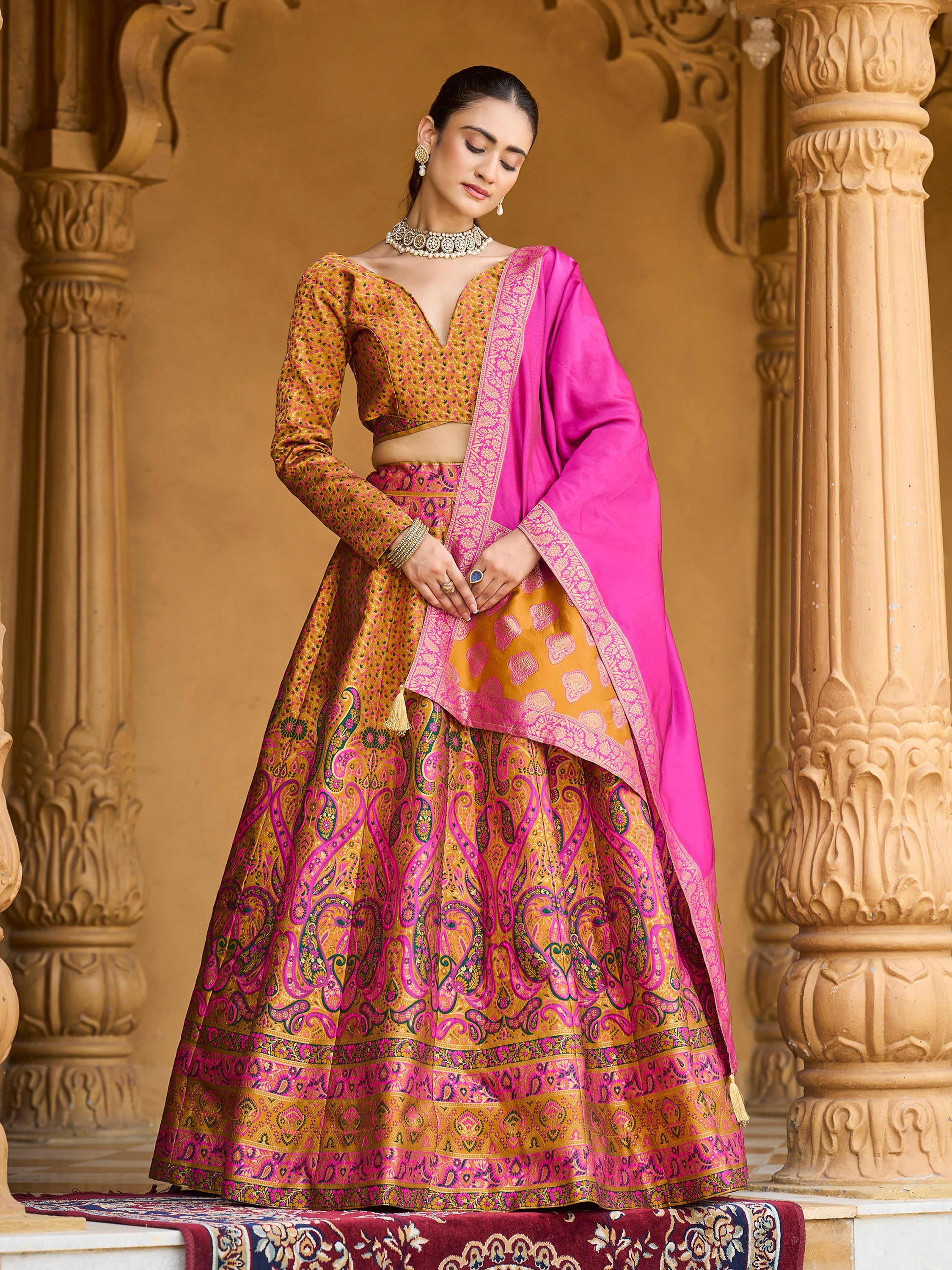 Women's Yellow Kanjiwaram Lehengas