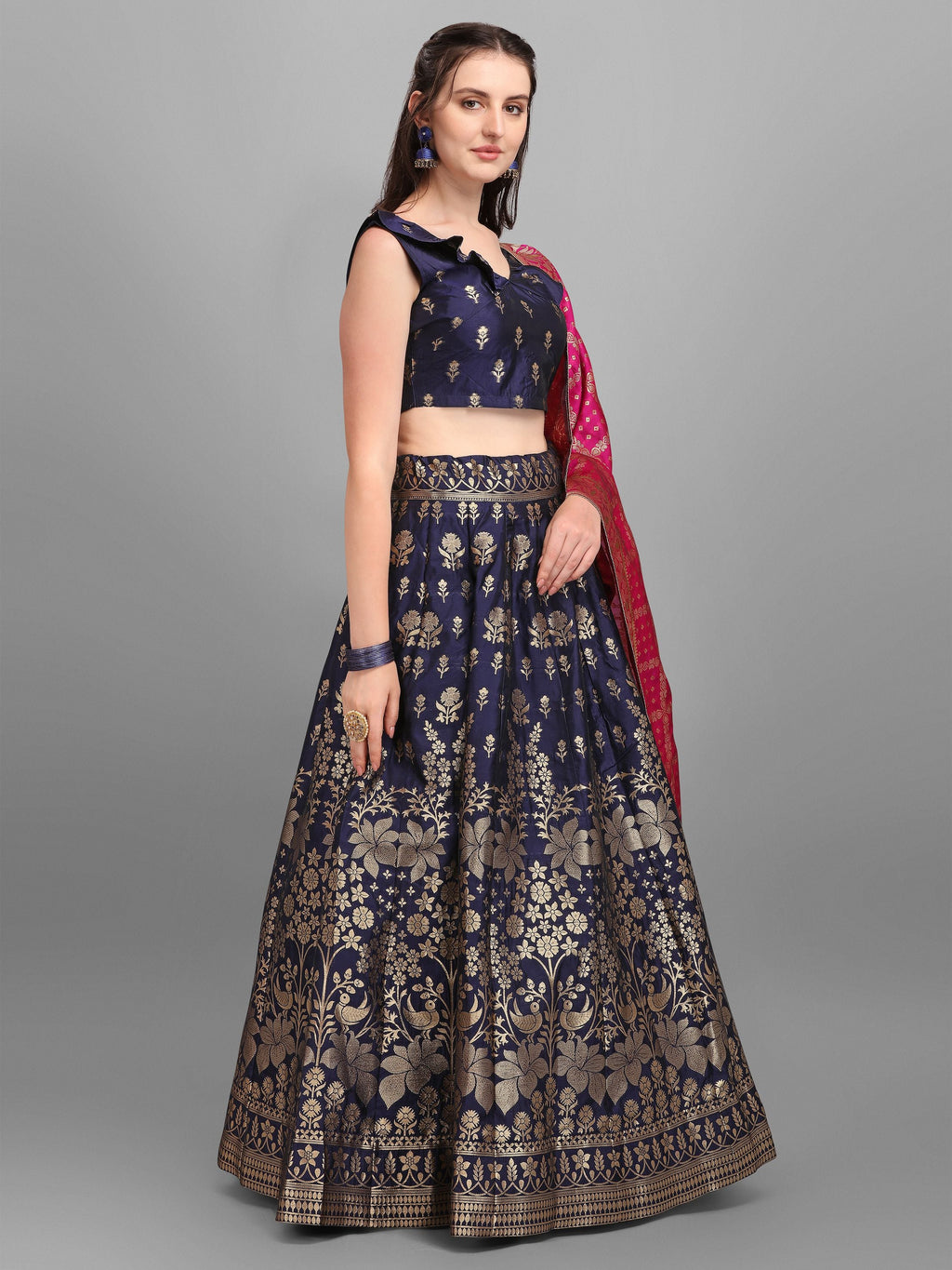 Women Dark BLue Printed Lehenga