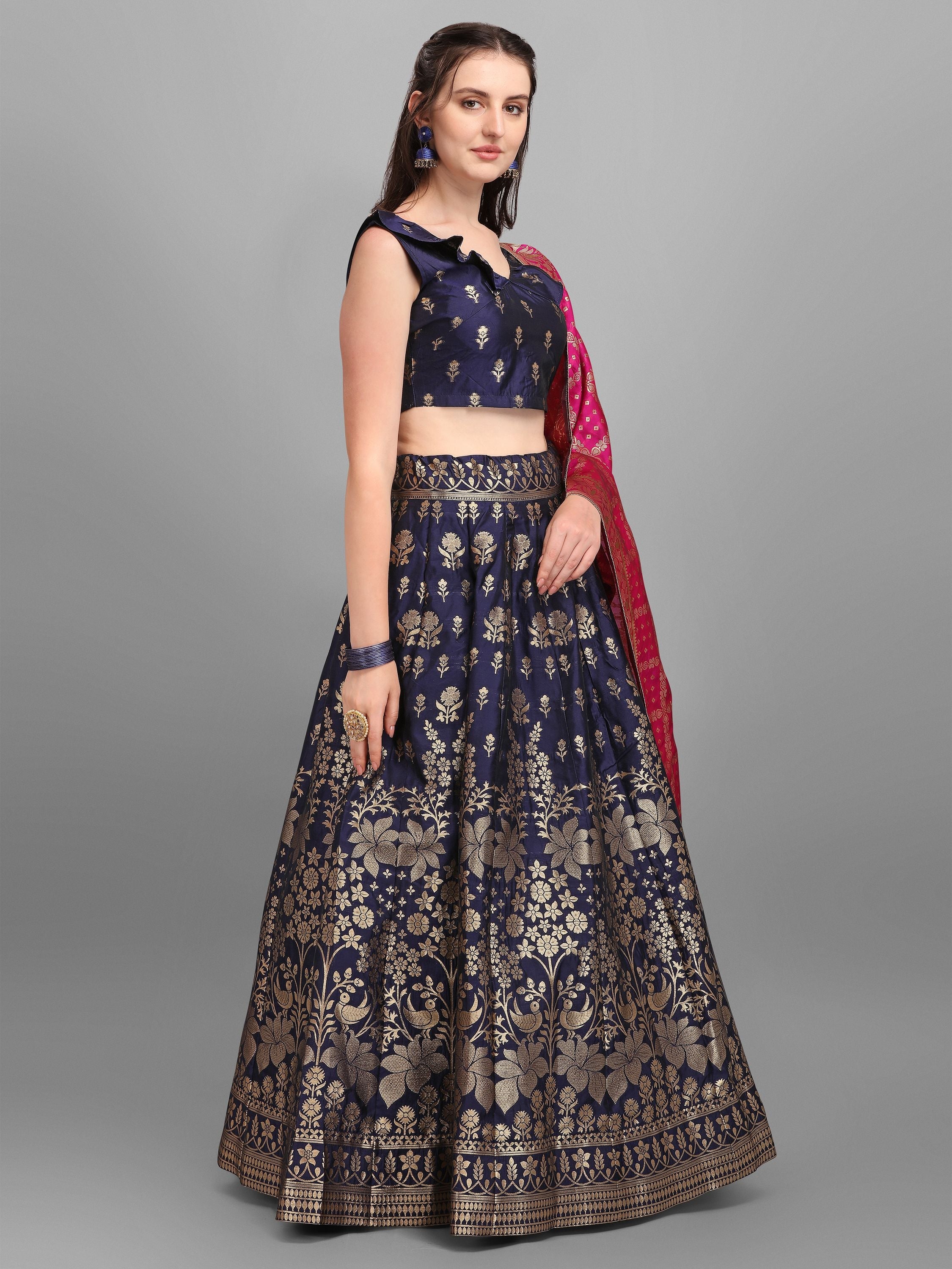 Women Dark BLue Printed Lehenga