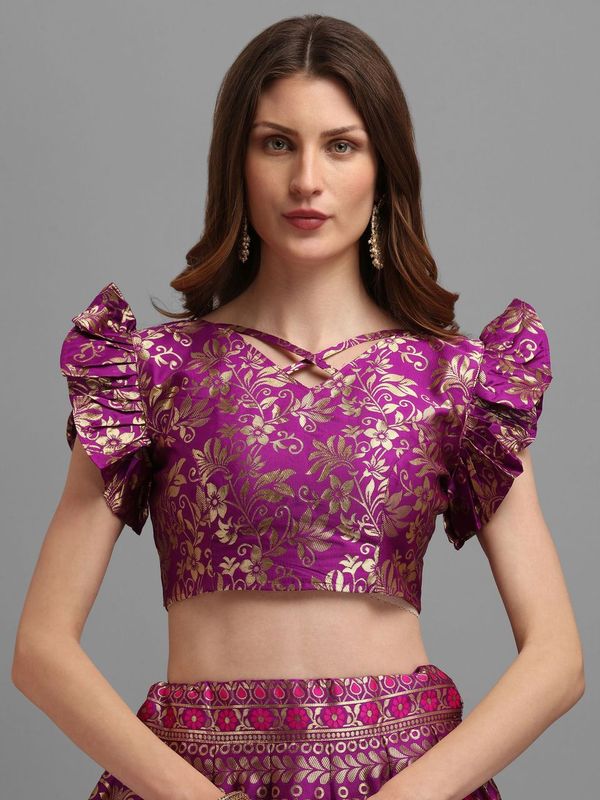 Women Purple Self Design Lehenga