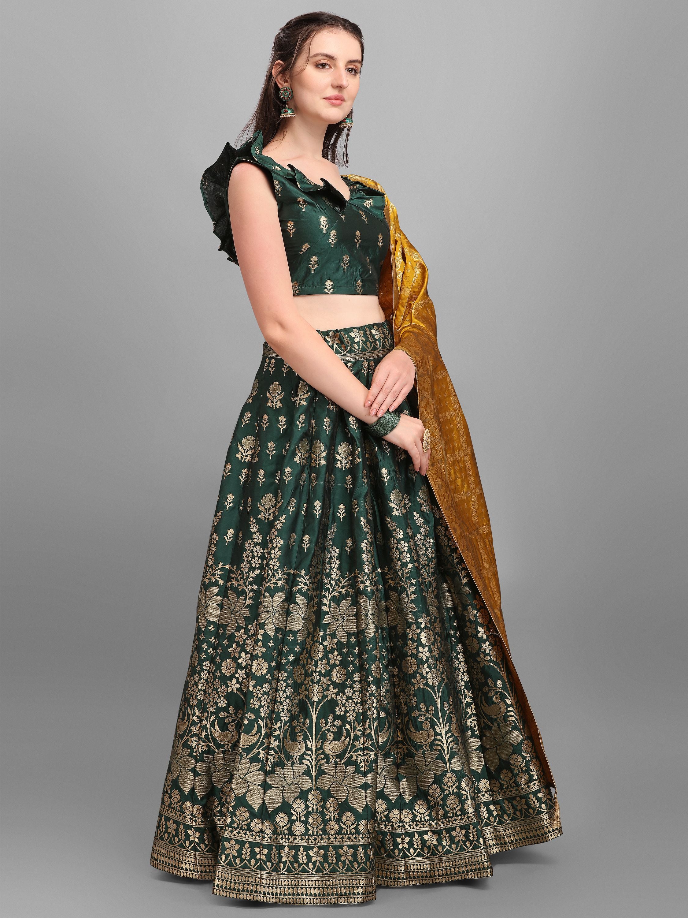 Women Dark Green Printed Lehenga