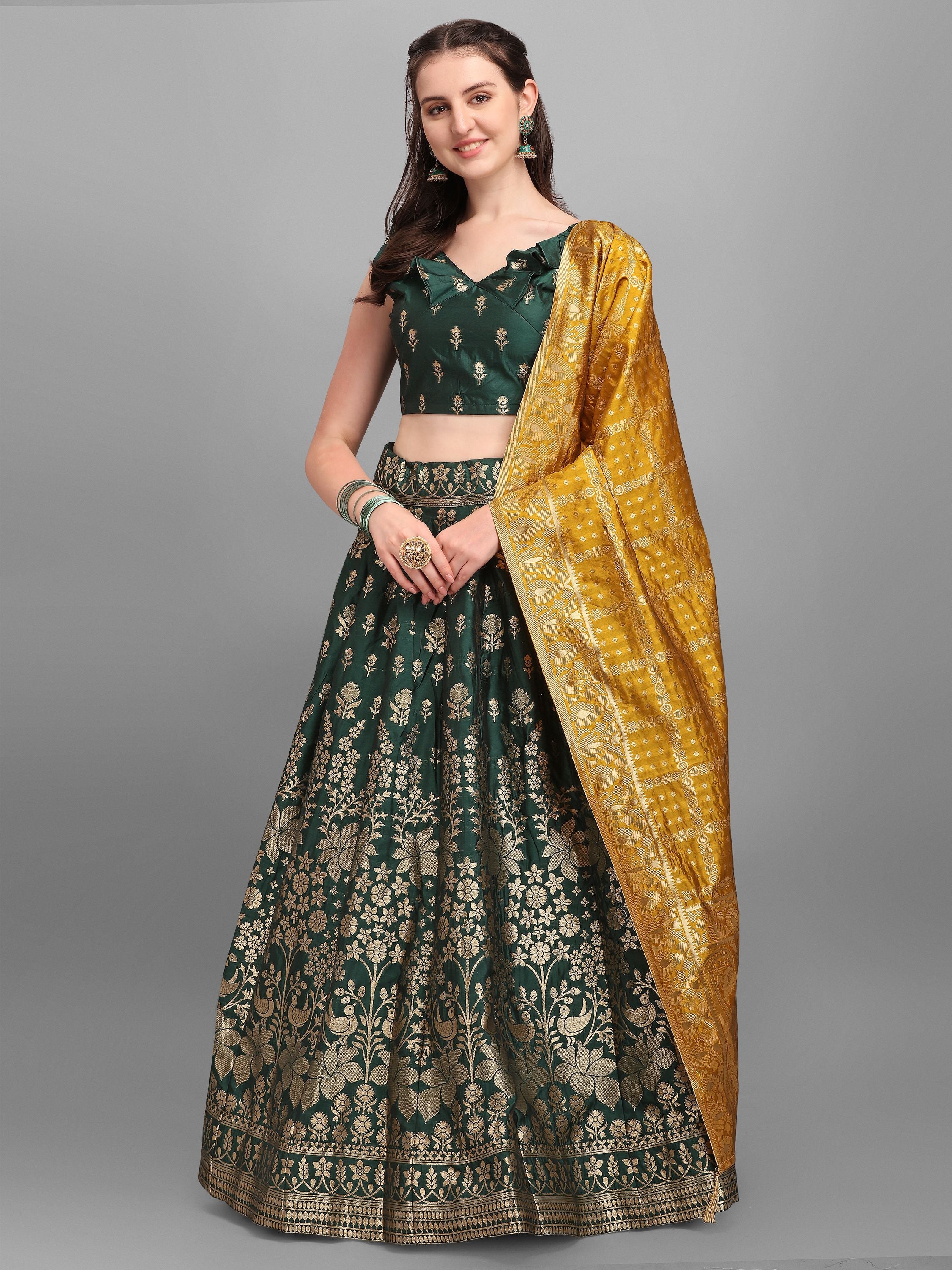 Women Dark Green Printed Lehenga
