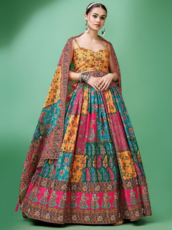 Women Multicolor Embellished Design Lehenga