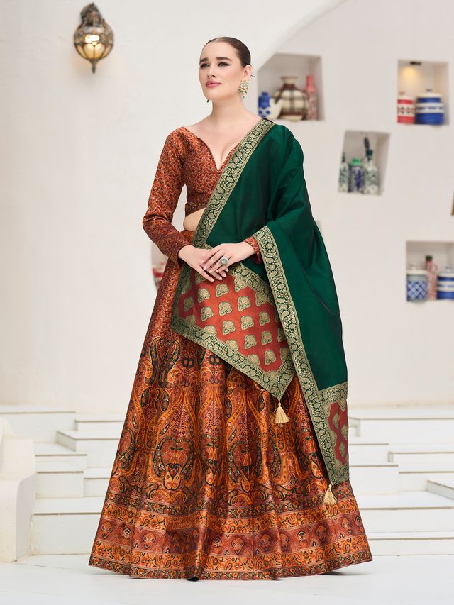 Women's Rust Kanjiwaram Lehengas