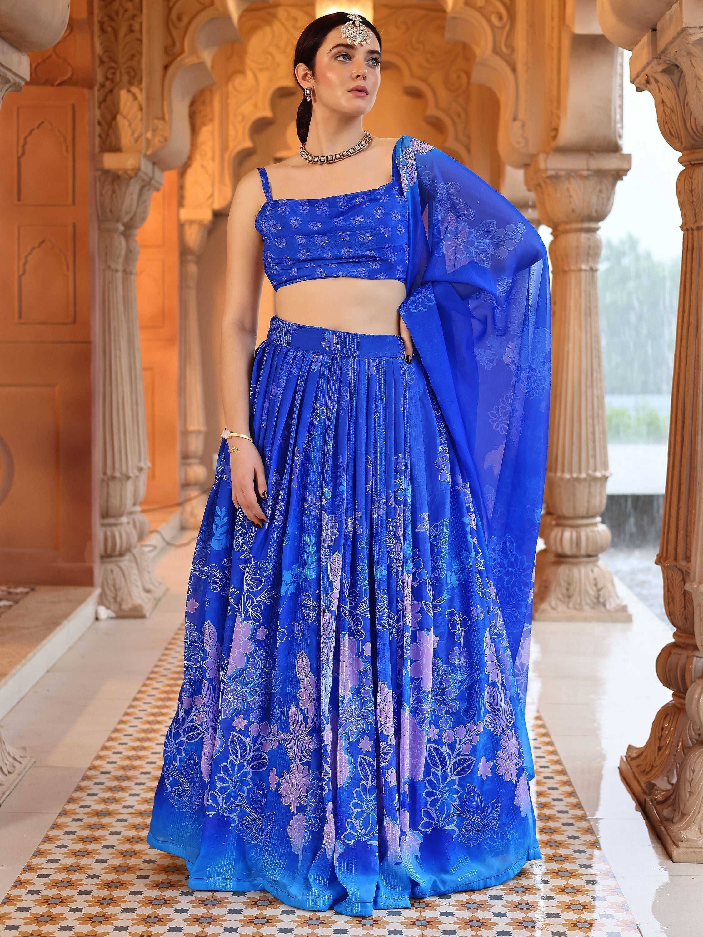Ethnic Motifs And Embellished Blue Lehenga Choli