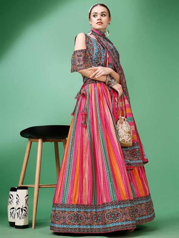 Women Multicolor Embellished  Lehenga
