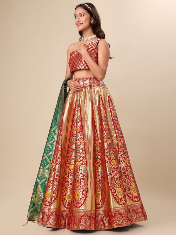 Women Red Floral Print Lehenga