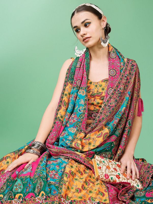 Women Multicolor Embellished Design Lehenga
