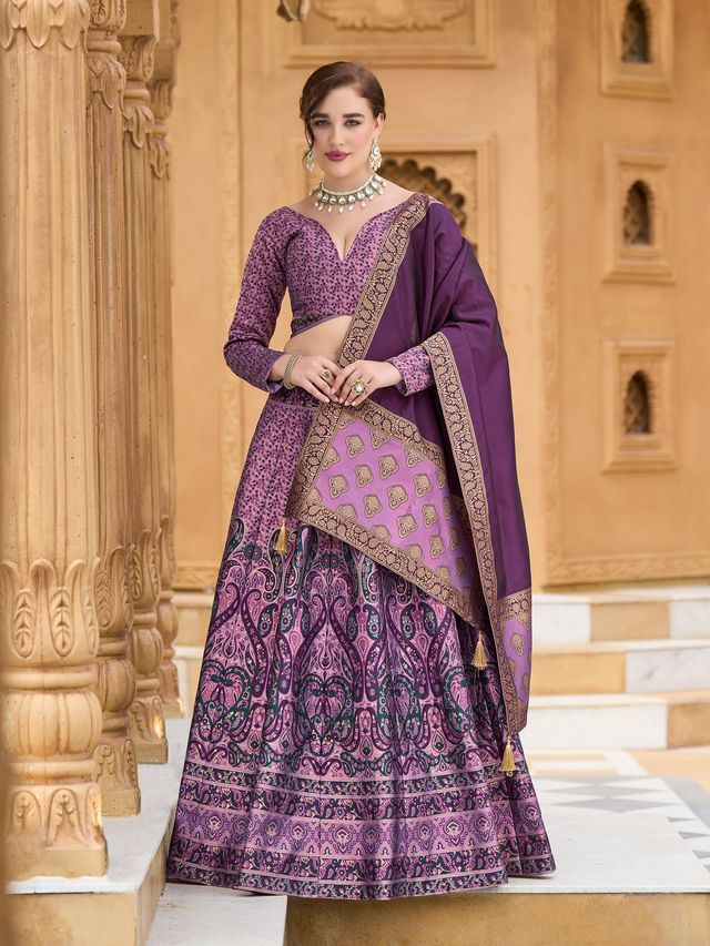 Women's Purple Kanjiwaram Lehengas