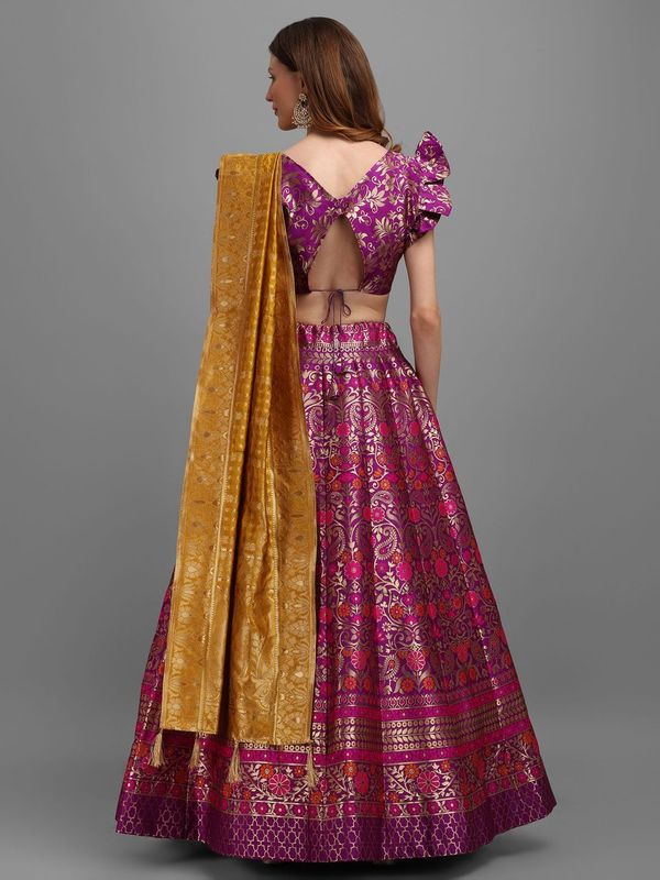 Women Purple Self Design Lehenga