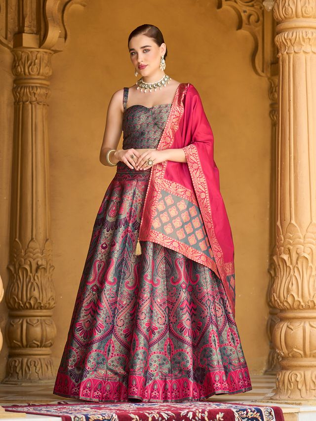 Women's Sea-Green Kanjiwaram Lehengas