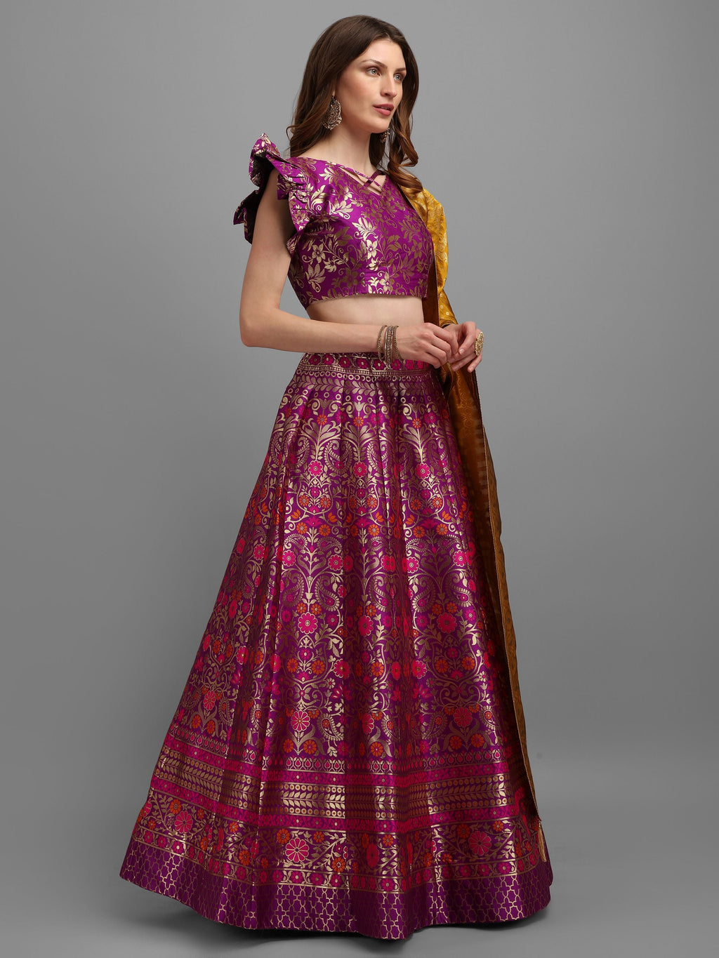 Women Purple Self Design Lehenga