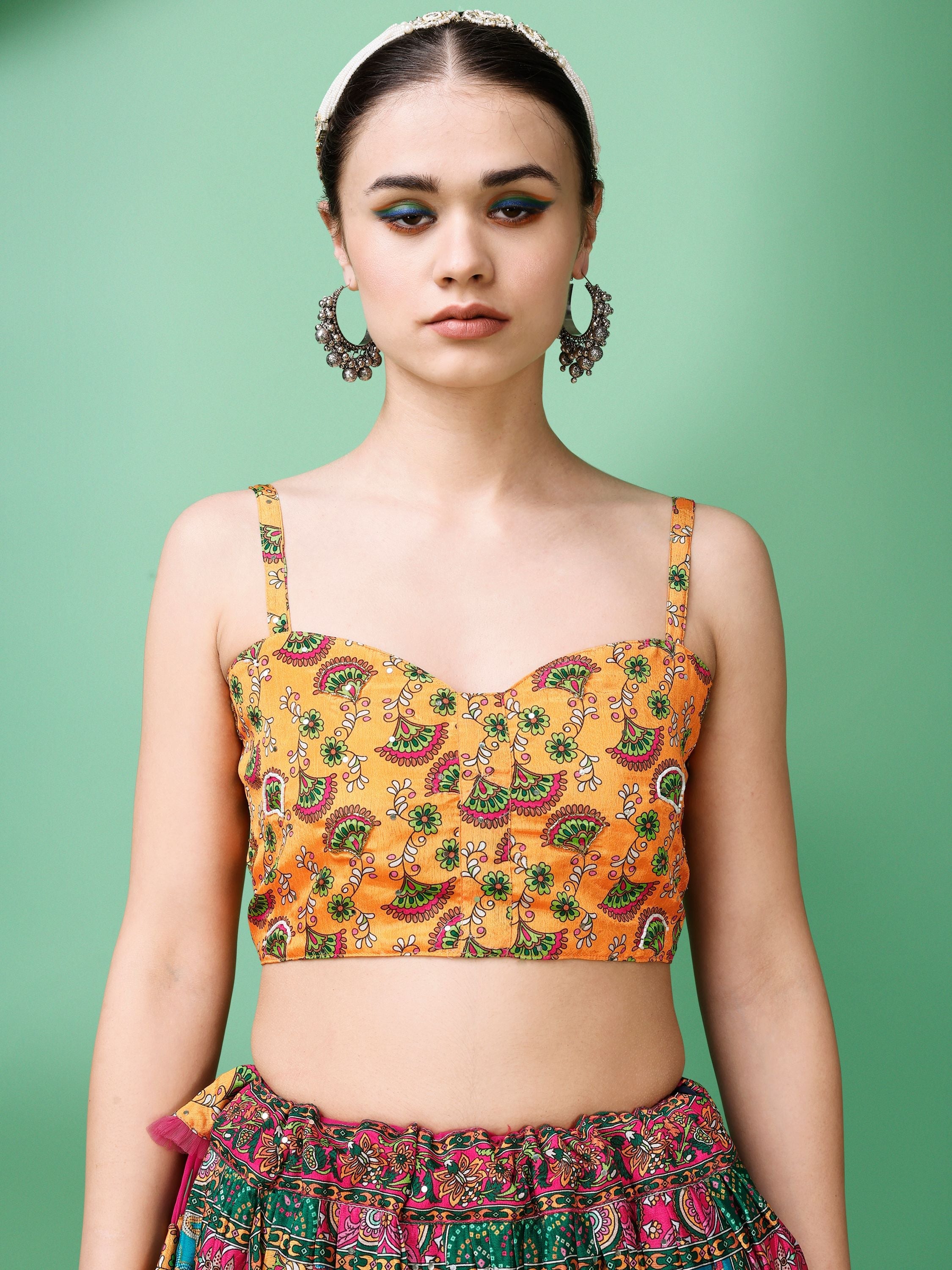 Women Multicolor Embellished Design Lehenga