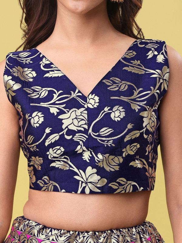 Women Blue Jacquard Lehenga