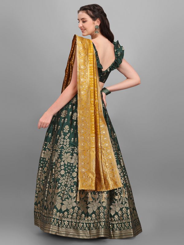 Women Dark Green Printed Lehenga