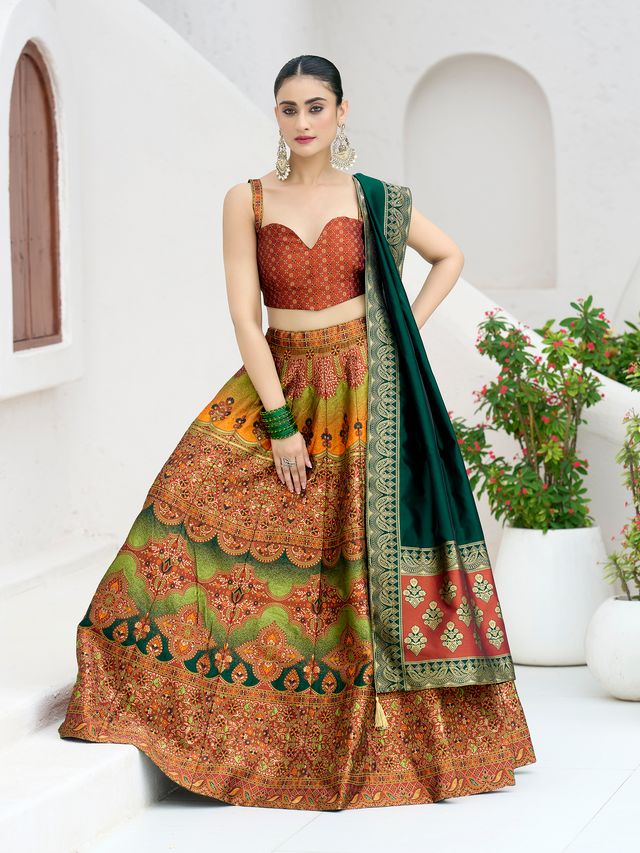 Women's Rust Kanjiwaram Lehengas