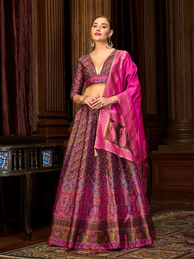 Women's Brown Kanjiwaram Lehengas