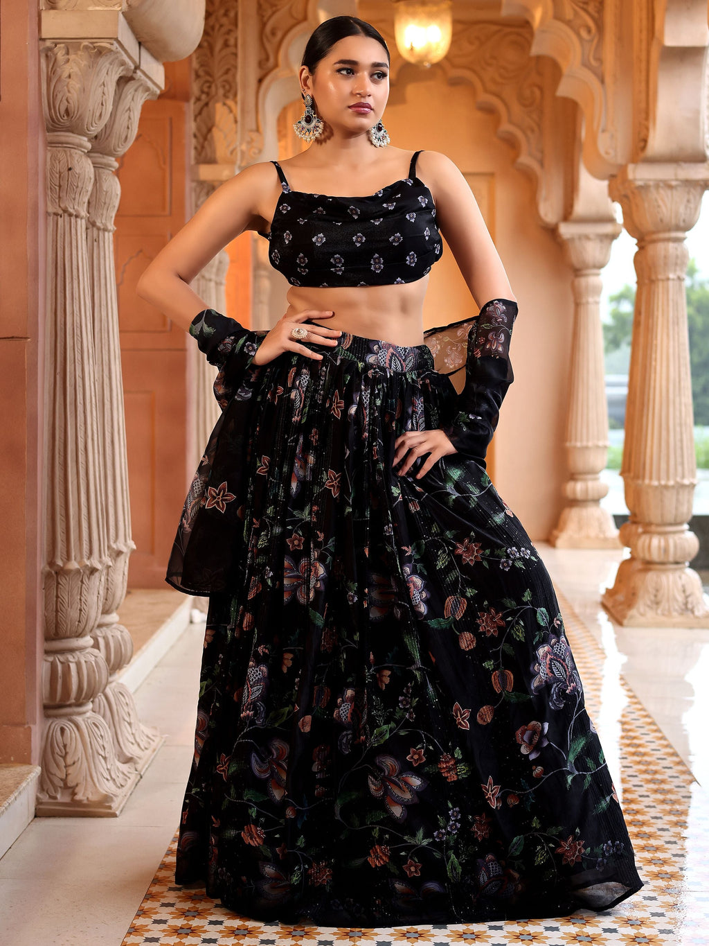 Ethnic Motifs And Embellished Black Lehenga Choli