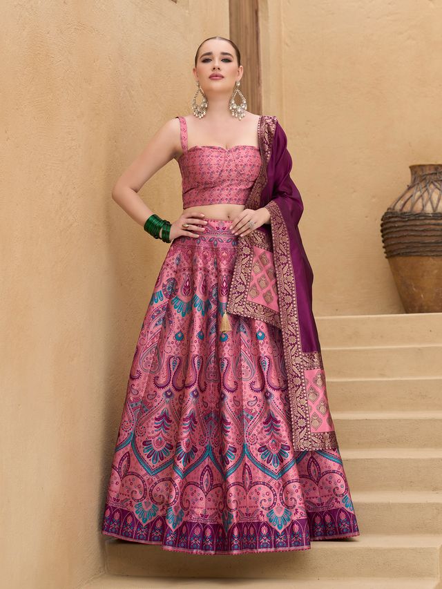 Women's Pink Kanjiwaram Lehengas