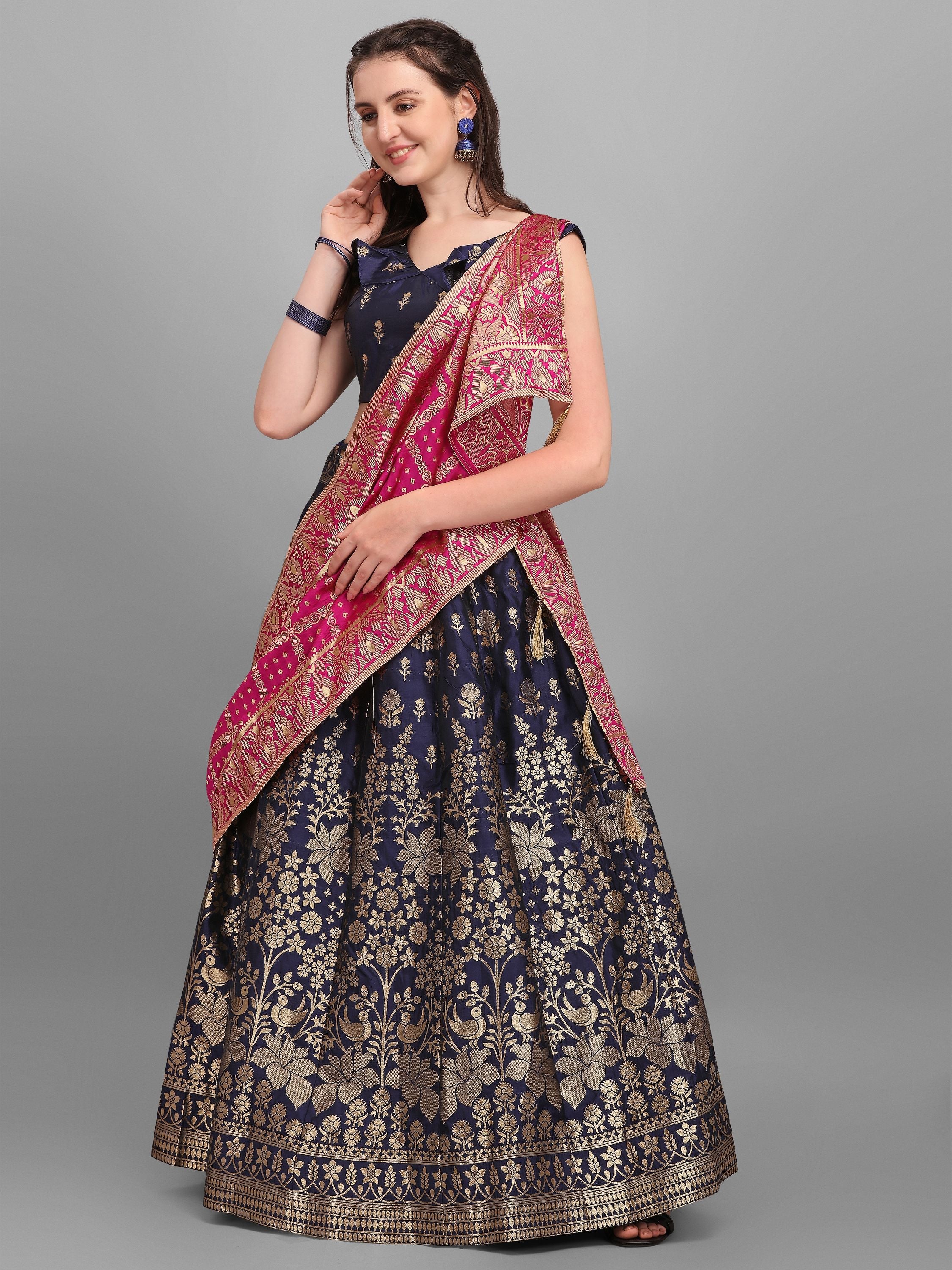 Women Dark BLue Printed Lehenga