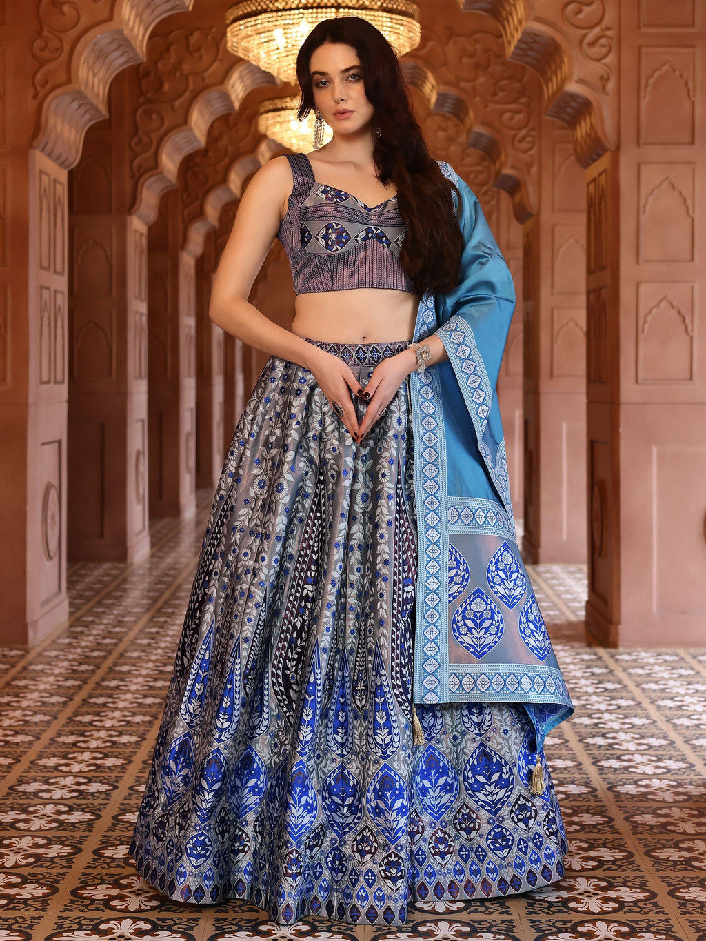 Kanjiwaram Lehenga Choli Teal Ethnic Zari Magic