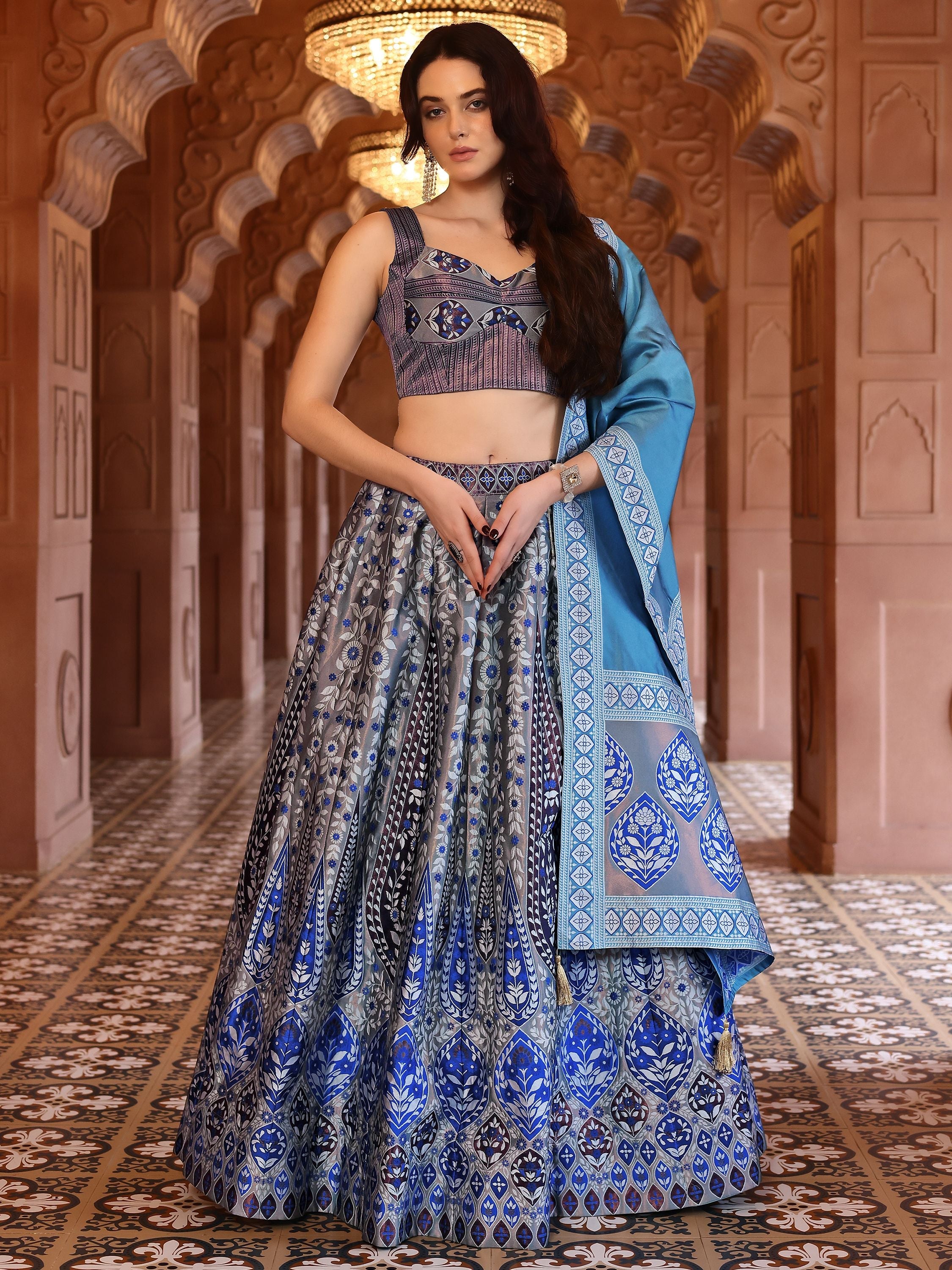 Kanjiwaram Lehenga Choli Teal Ethnic Zari Magic