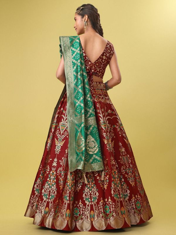 Women Maroon Floral Print Lehenga