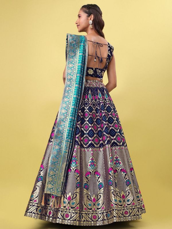 Women Blue Jacquard Lehenga