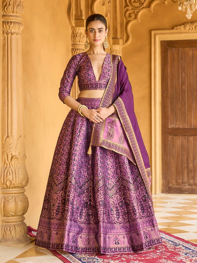 Women's Purple Kanjiwaram Lehengas