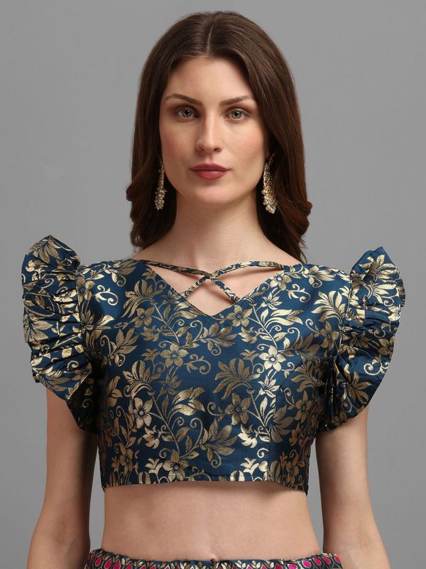 Women Light Blue Self Design Lehenga