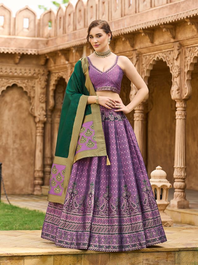 Women's Purple Kanjiwaram Lehengas