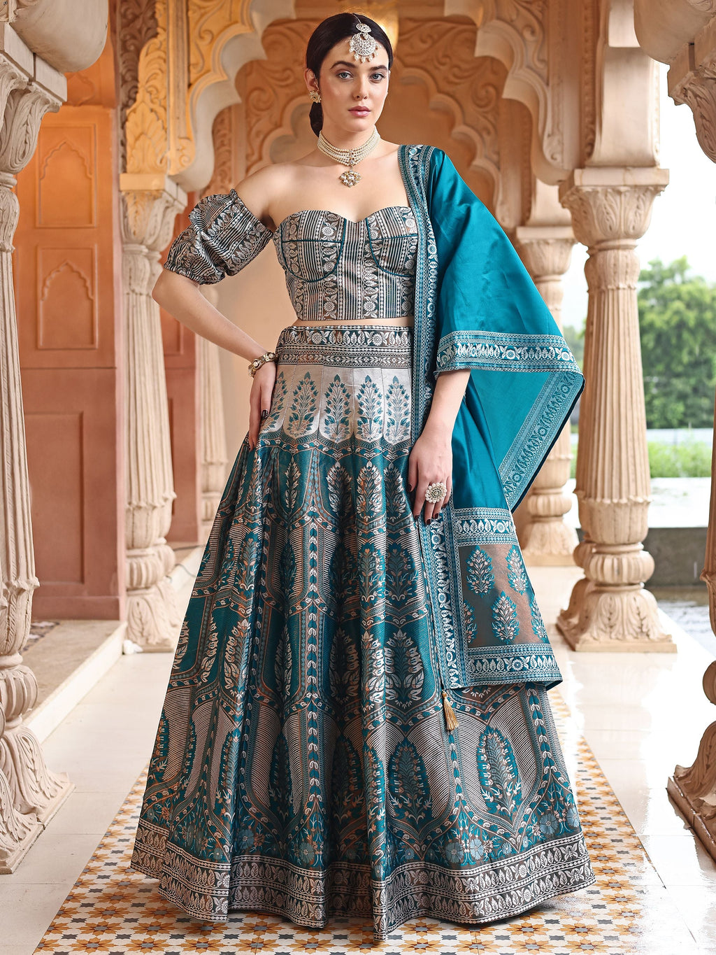 Kanjiwaram With Zari Rama Lehenga Choli