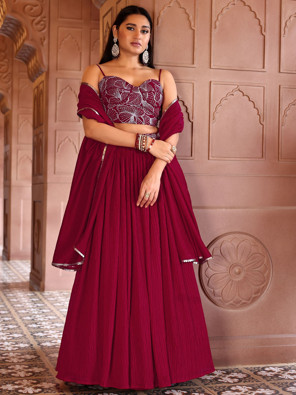 Often With Multiple Pleats Red Lehenga Choli