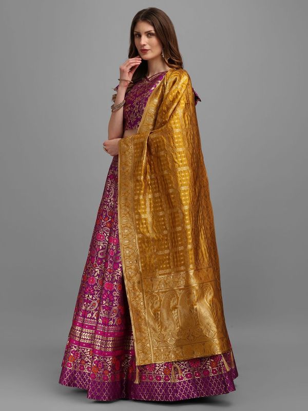 Women Purple Self Design Lehenga
