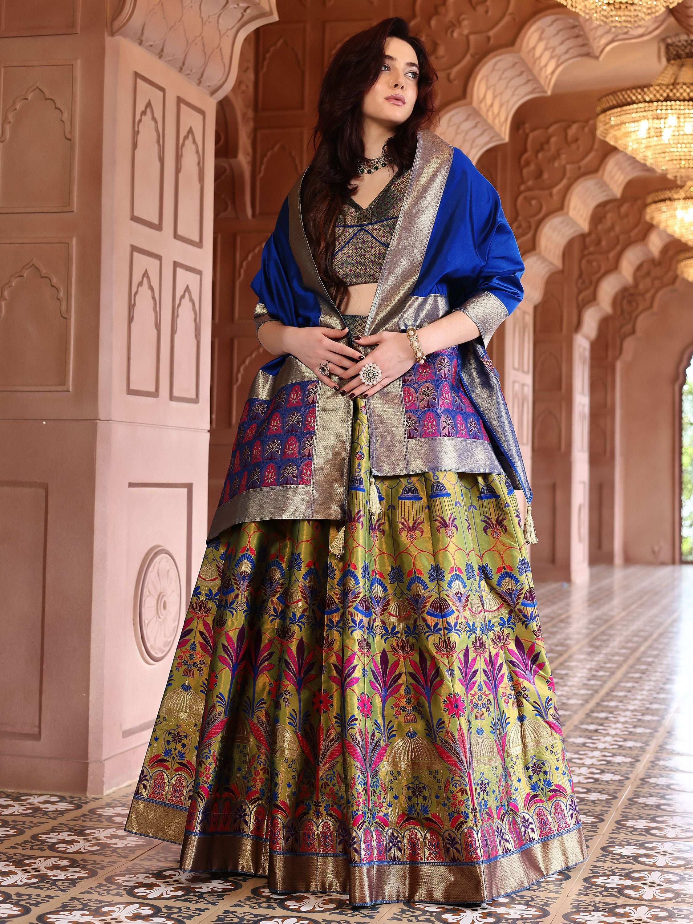 Woven With Zari Timeless Motifs Mehndi Lehenga Choli
