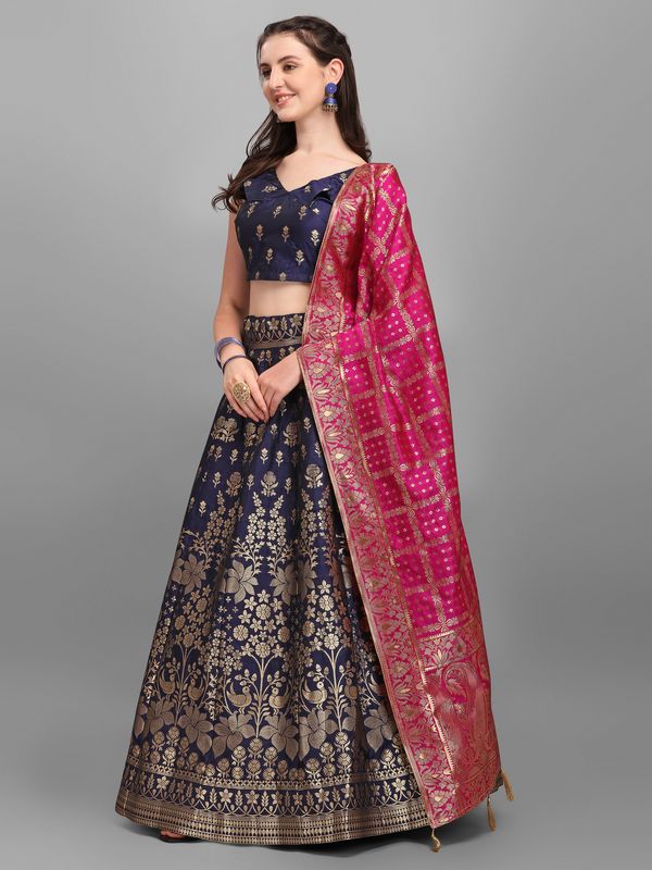 Women Dark BLue Printed Lehenga