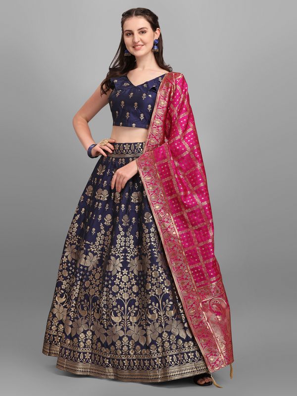 Women Dark BLue Printed Lehenga