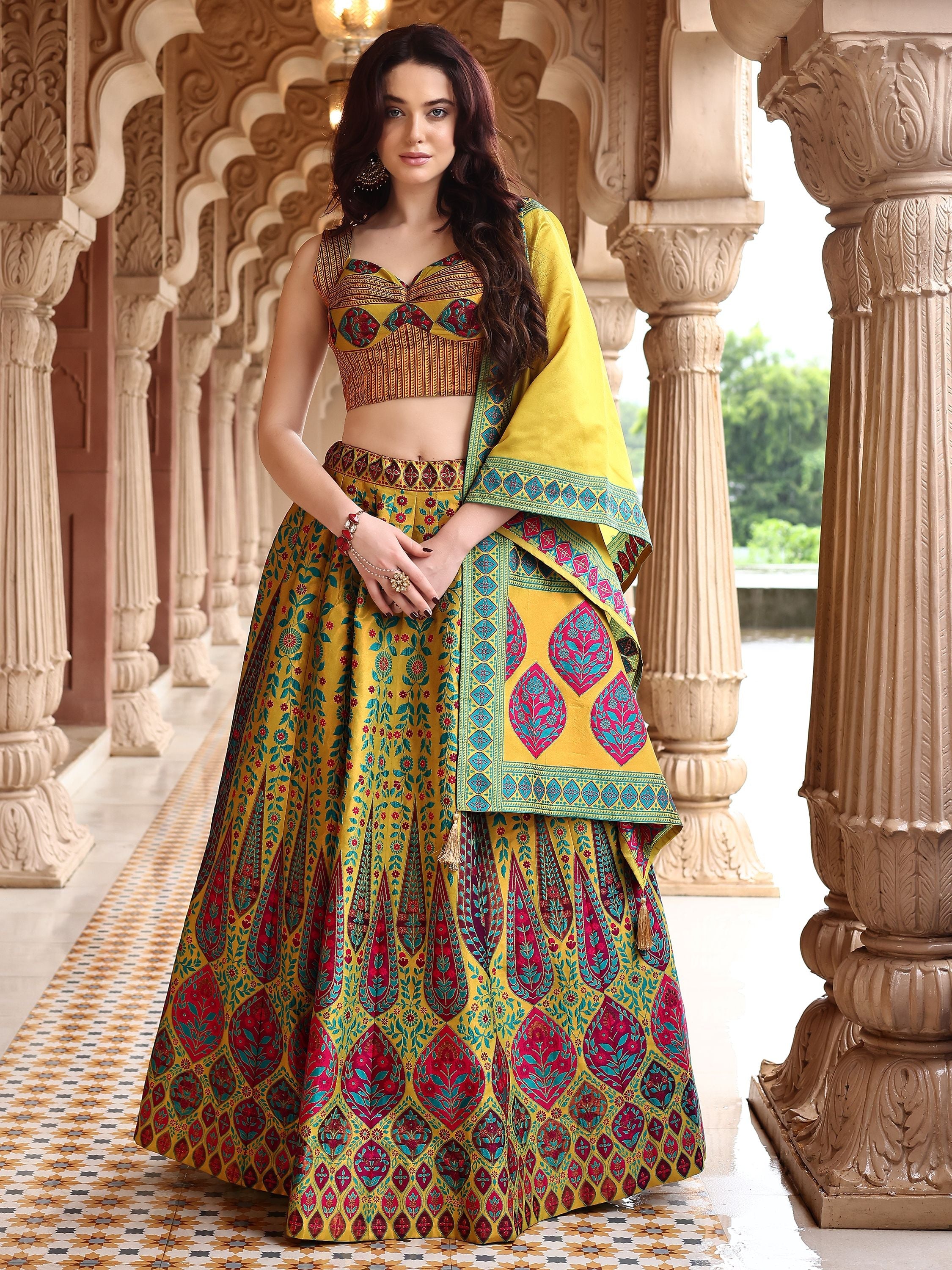 Kanjiwaram Lehenga Choli Lime Ethnic Zari Magic