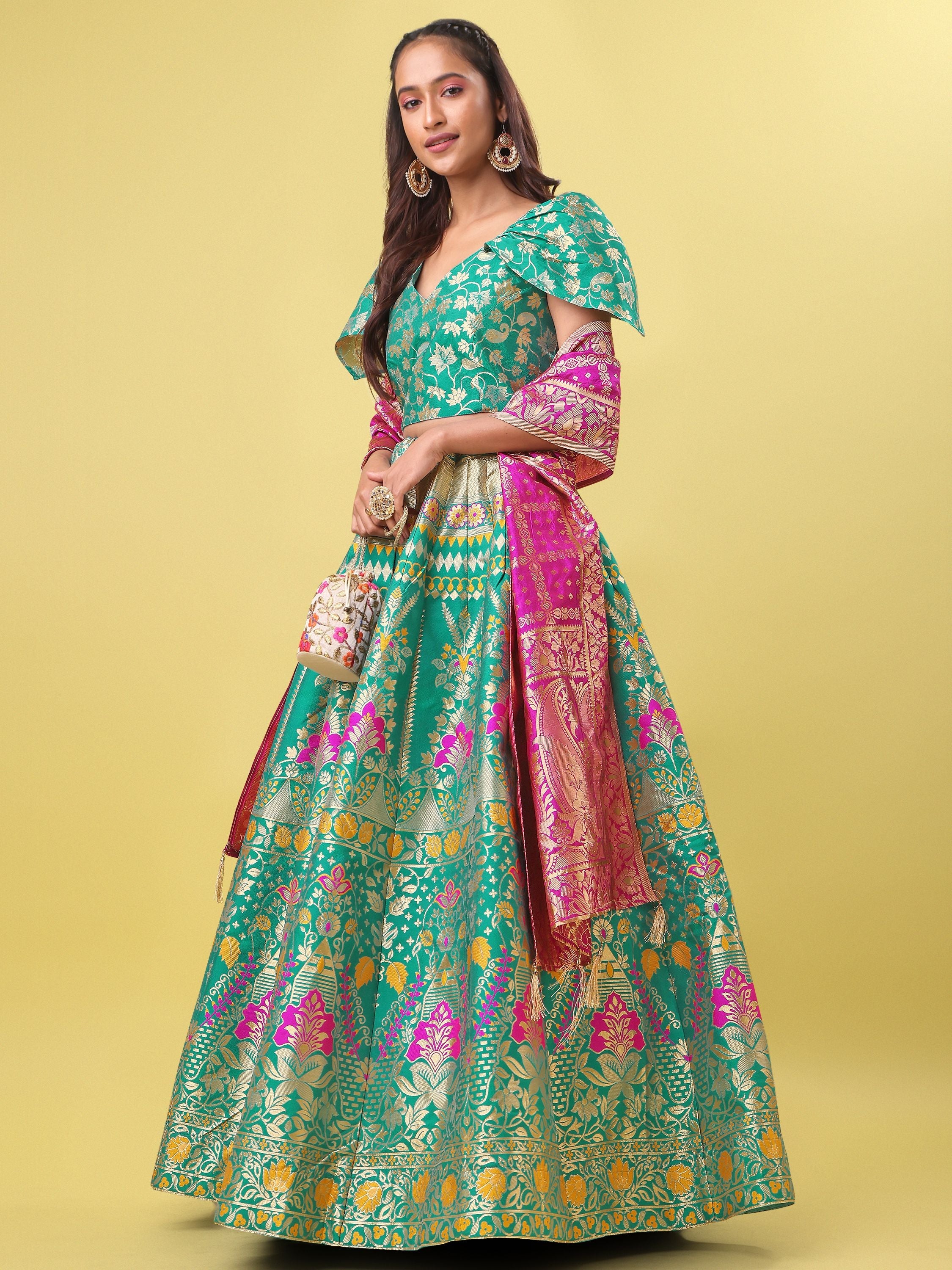 Women Green Embellished  Lehenga