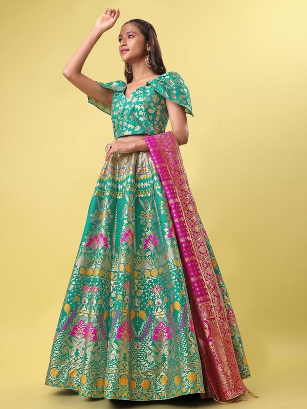 Women Green Embellished  Lehenga