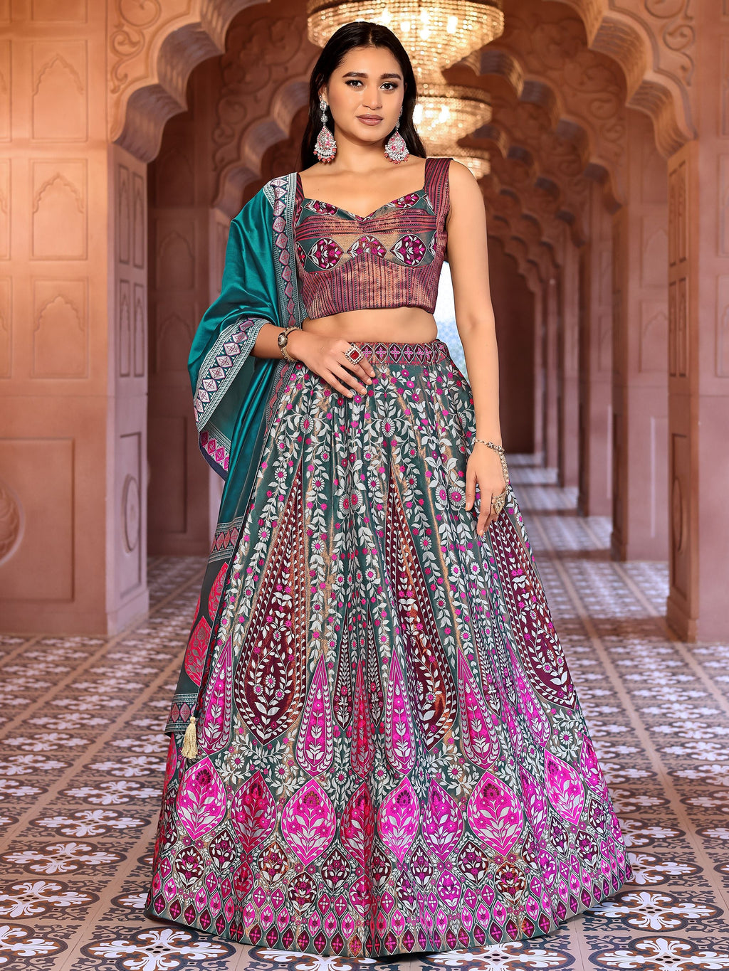 Kanjiwaram Lehenga Choli Rama Ethnic Zari Magic