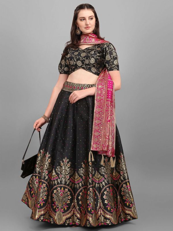Embellished Flared Black Lehenga Choli