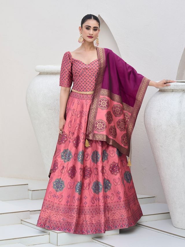Women's Pink Kanjiwaram Lehengas