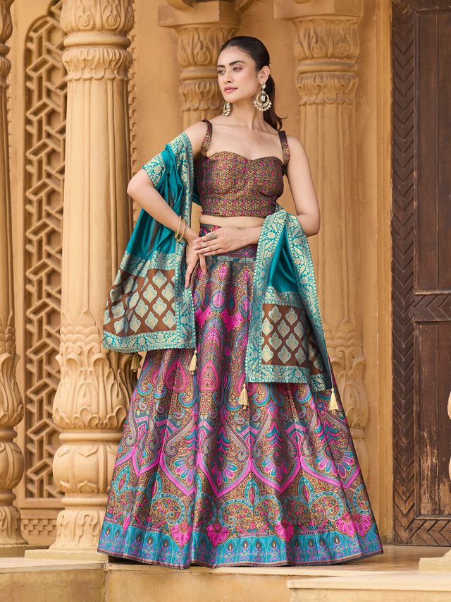 Women's Brown Kanjiwaram Lehengas