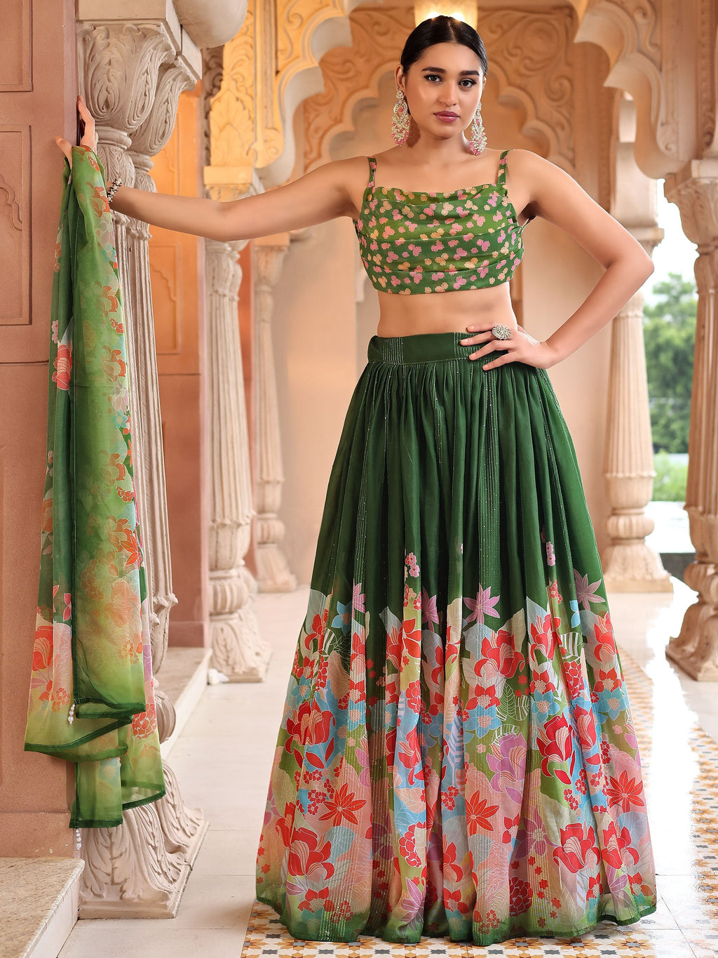 Ethnic Motifs And Embellished Green Lehenga Choli