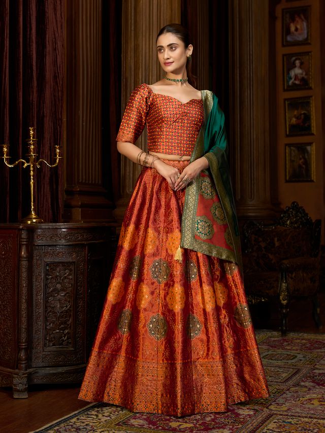 Women's Rust Kanjiwaram Lehengas