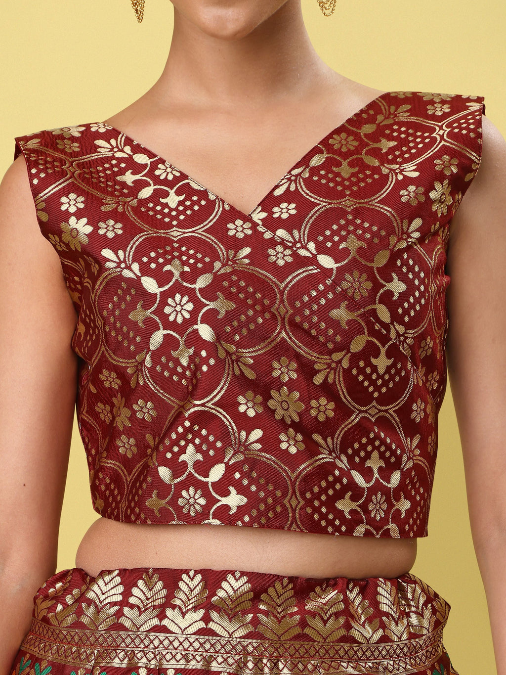 Women Maroon Floral Print Lehenga