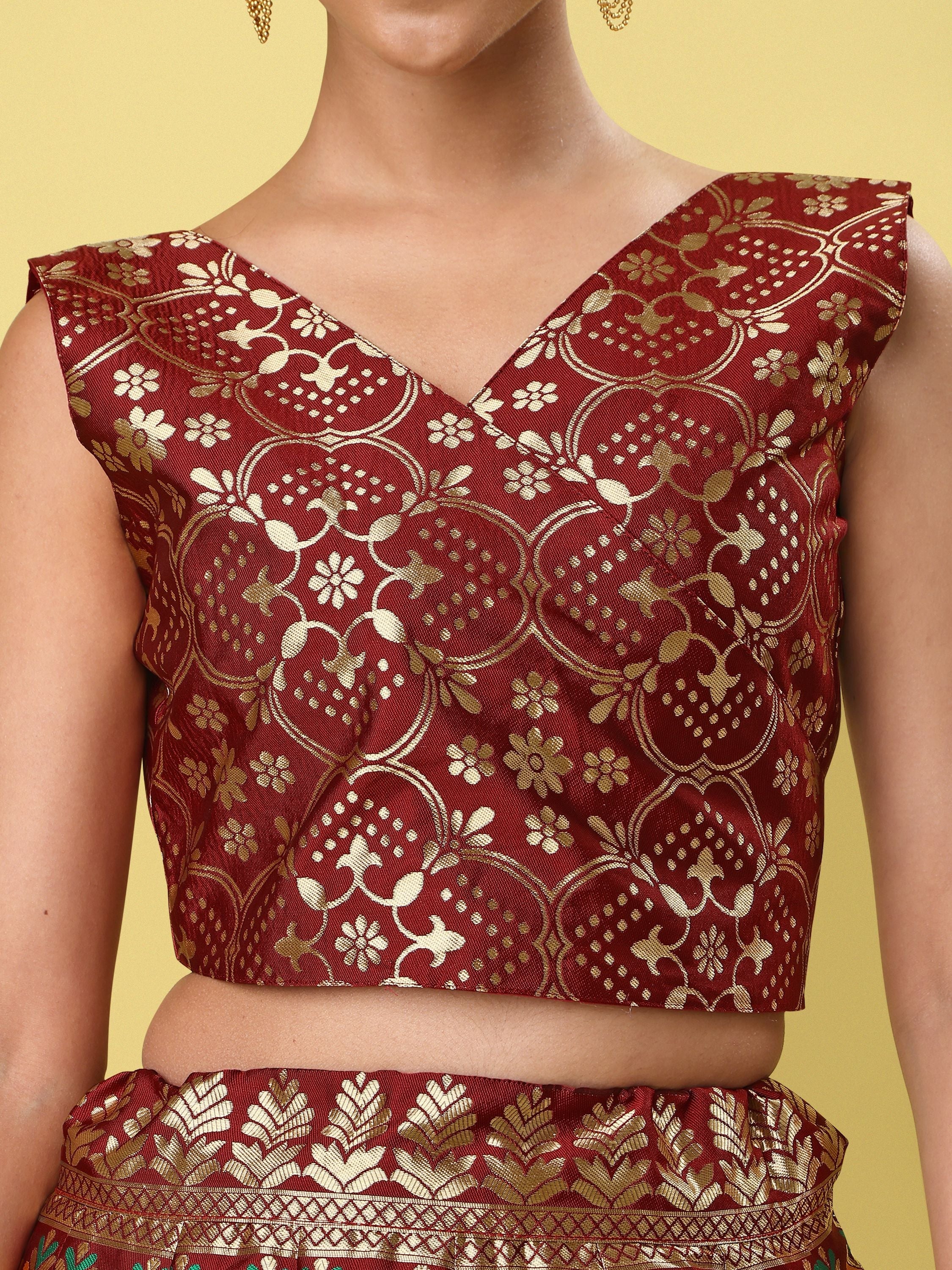 Women Maroon Floral Print Lehenga
