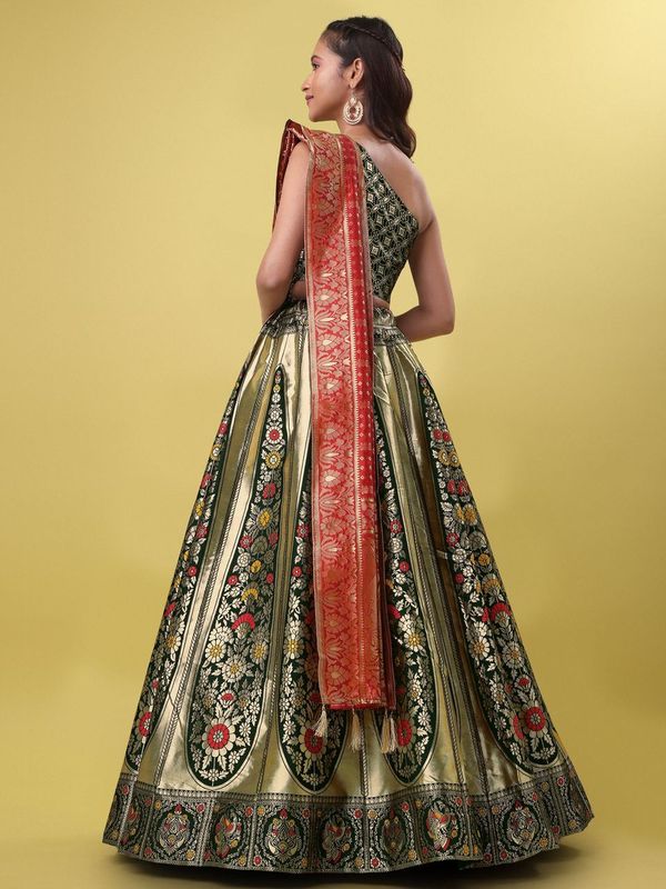 Women Green Floral Print Lehenga
