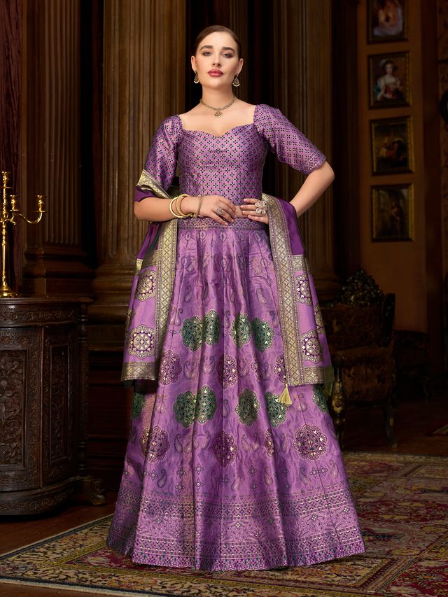 Women's Purple Kanjiwaram Lehengas